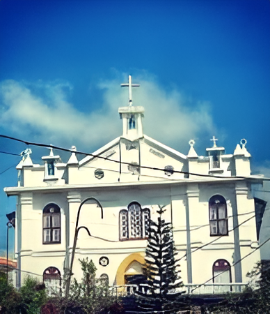 Historic Catholic church in Munnar, Kerala with scenic backdrop